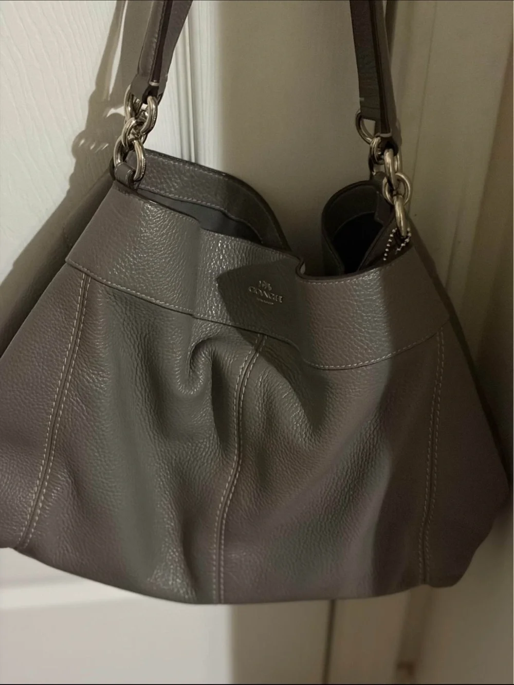 Coach Pebbled Leather Hobo Bag in Charcoal